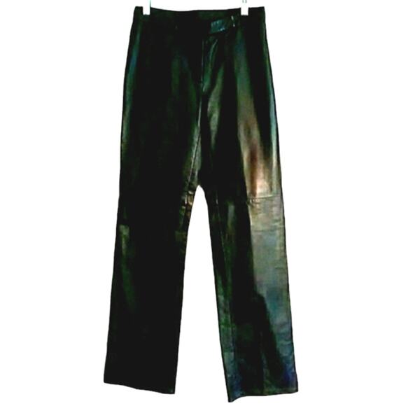 INC International Concepts BLACK LEATHER Pants Sz 2 Straight High Waist Trousers